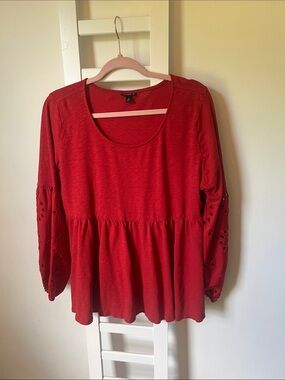 torrid Red Eyelet-Sleeve Peplum Tunic Top